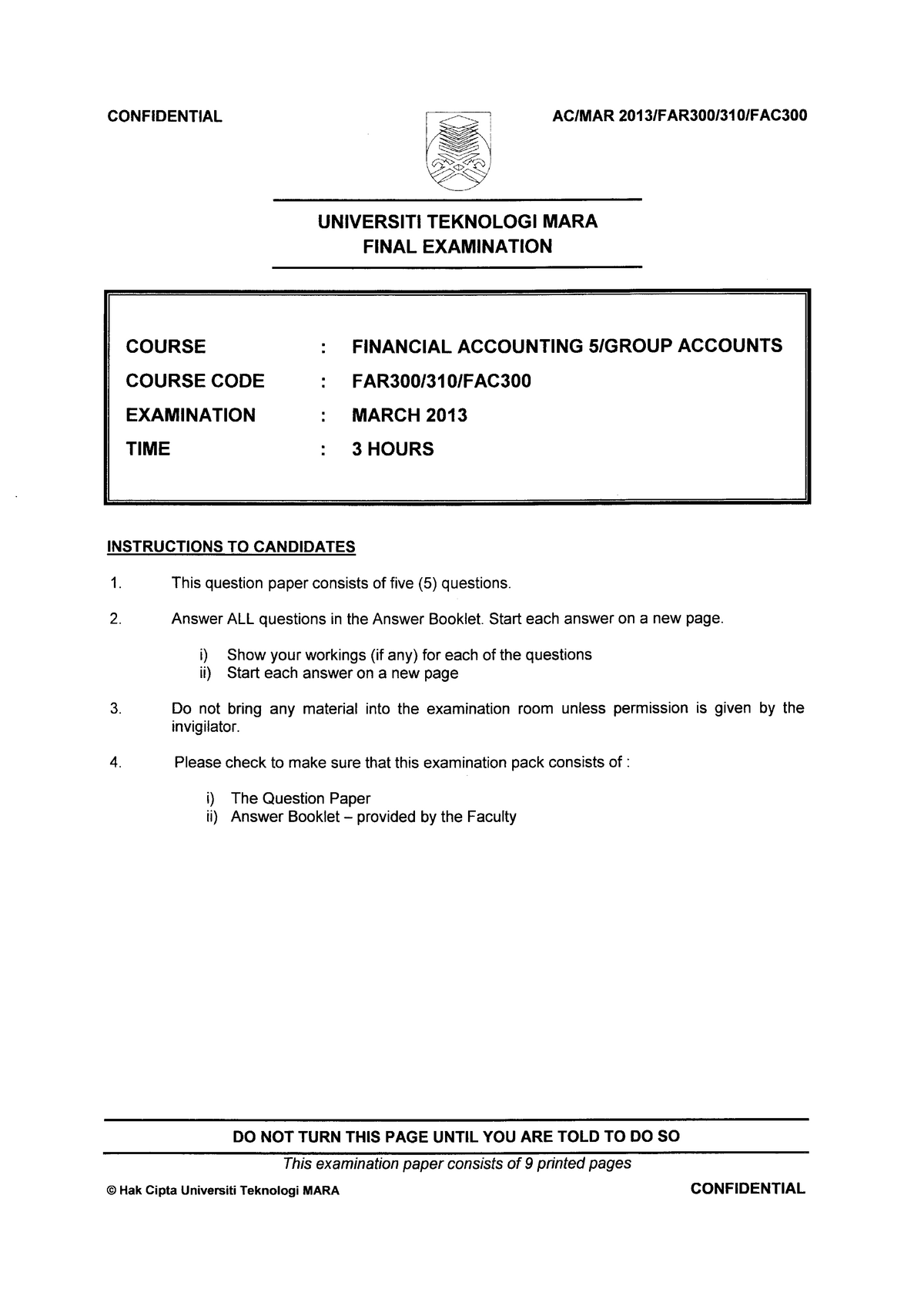 FAR300 MAR 2013 - far - Financial Accounting - Studocu