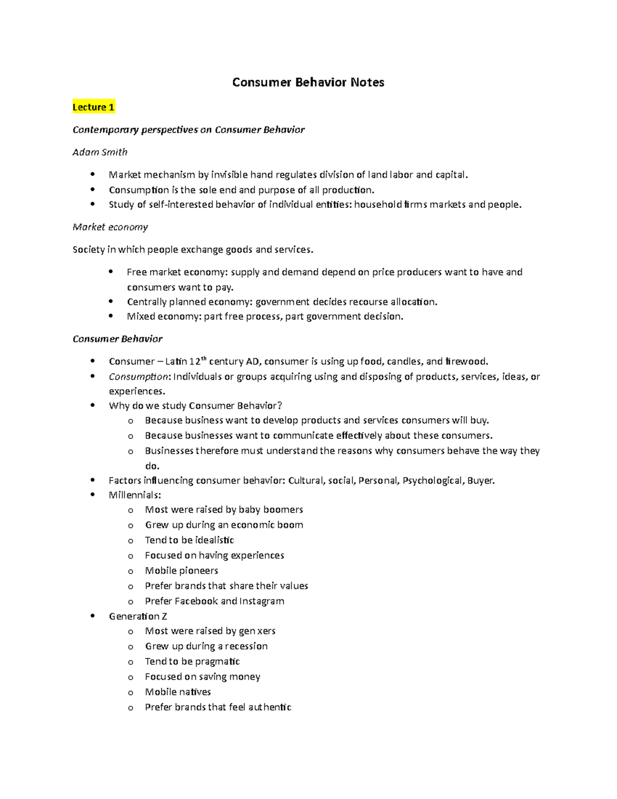 Consumer Behavior Notes - Consumer Behavior Notes Lecture 1 ...