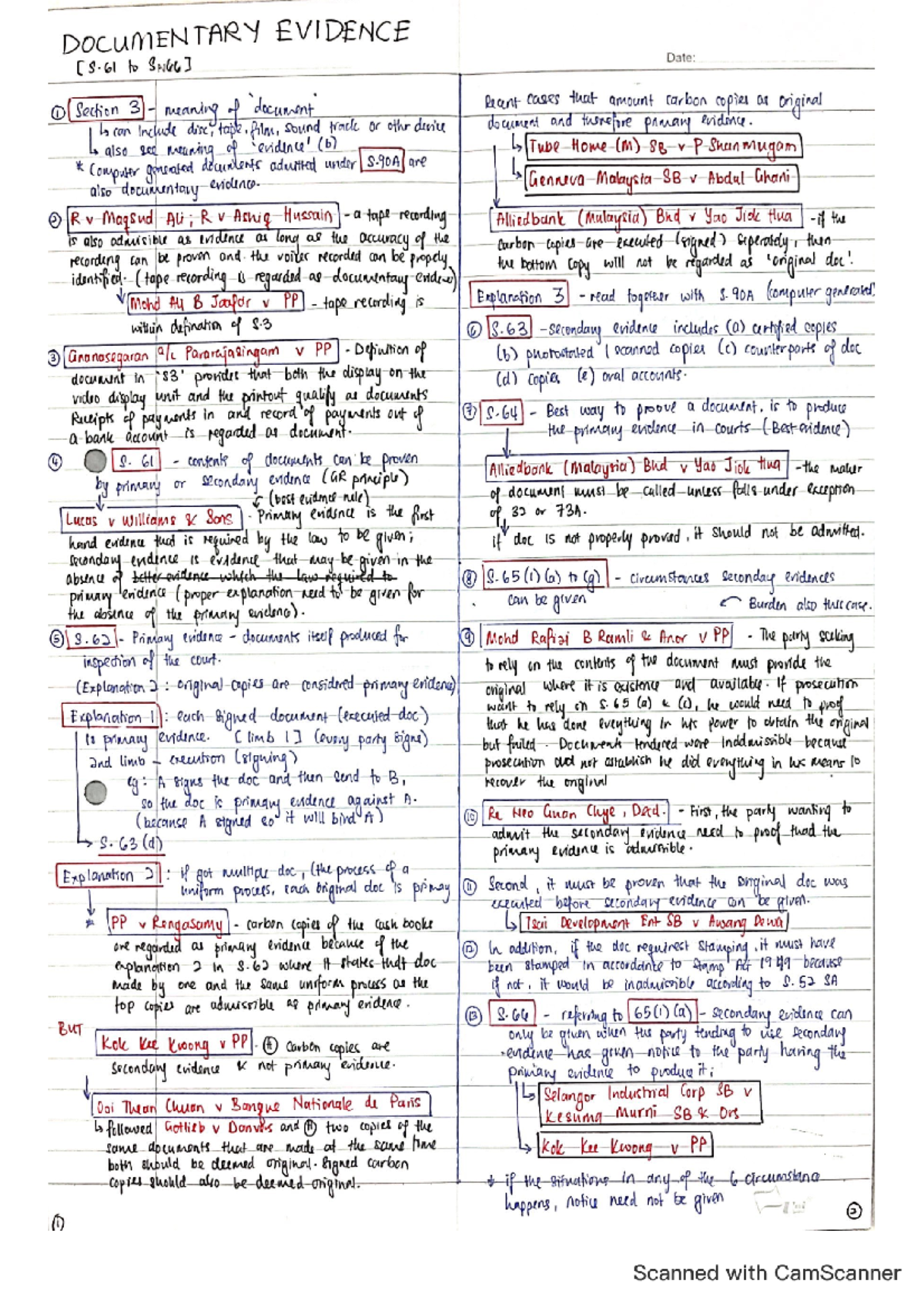 C4 - Documentary Evidence handwritten notes - Harvin Kaur - Law of ...