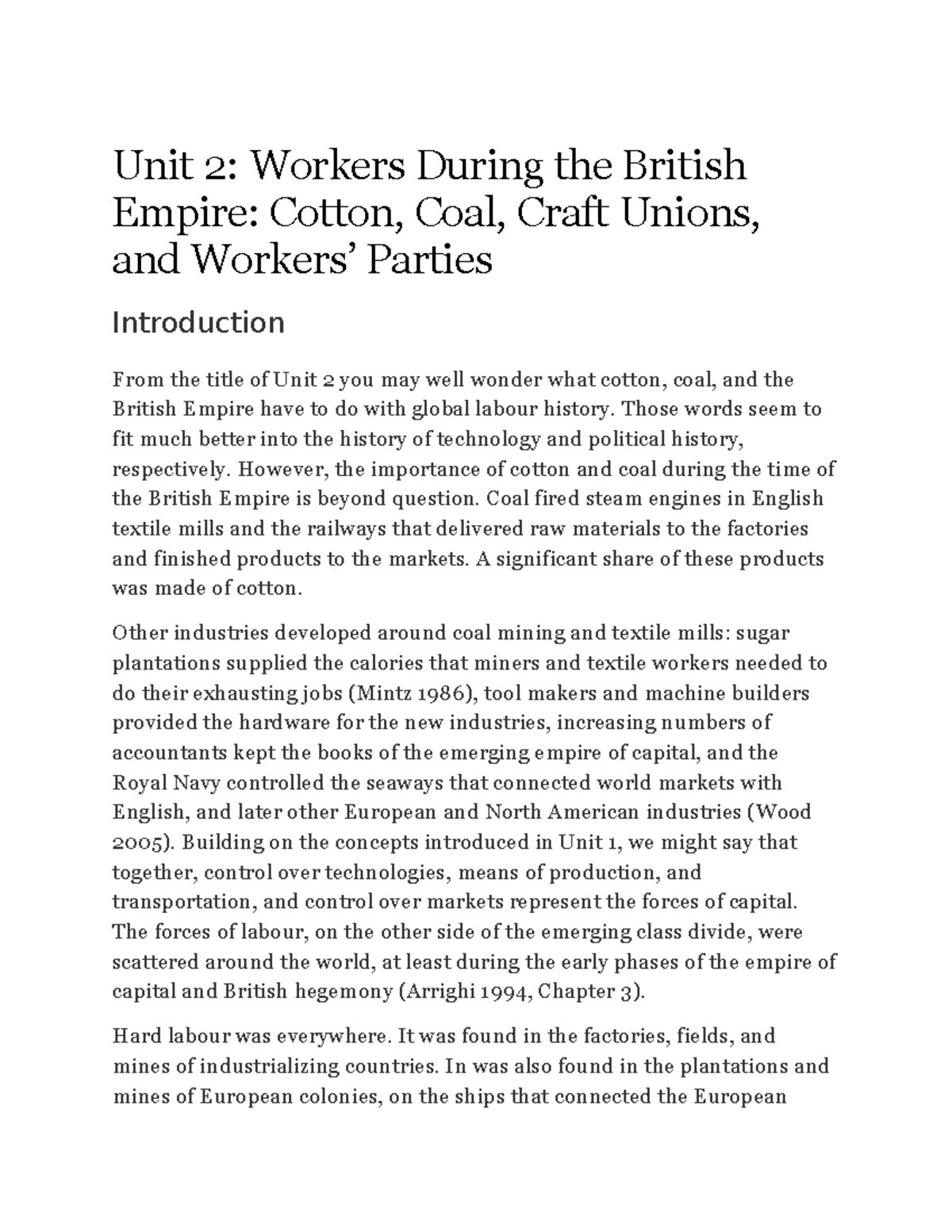 Assignment 2 reading - Unit 2: Workers During the British Empire ...