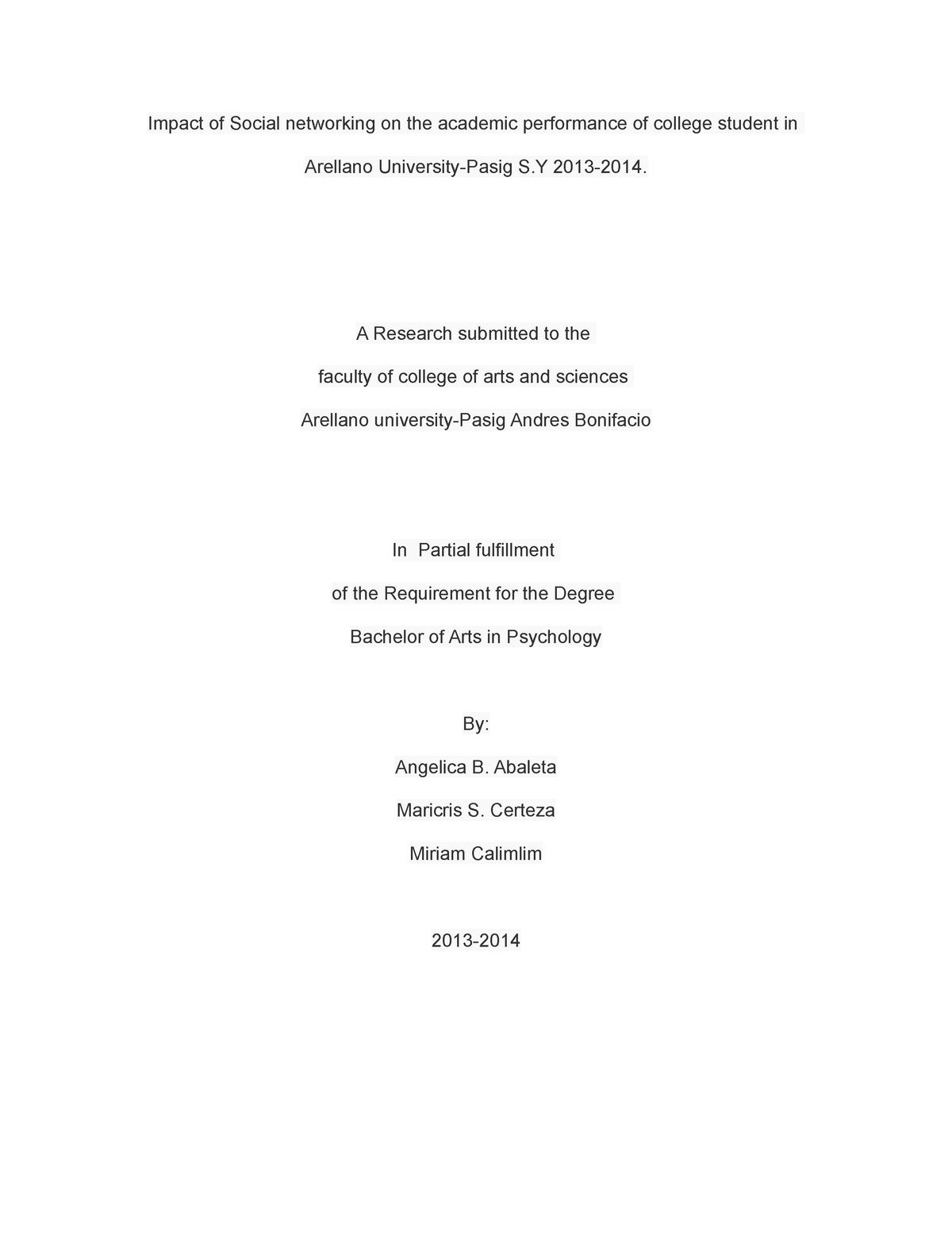 research paper submitted to the faculty of the department of