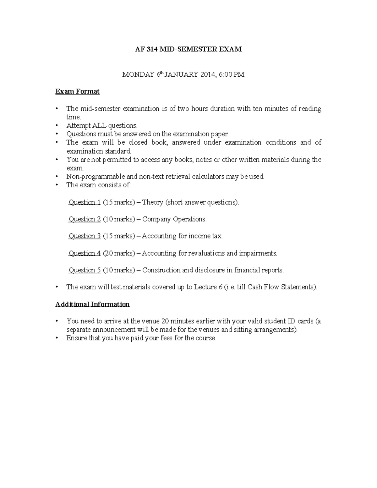 MSE Format and Instructions - AF 314 MID-SEMESTER EXAM MONDAY 6th ...