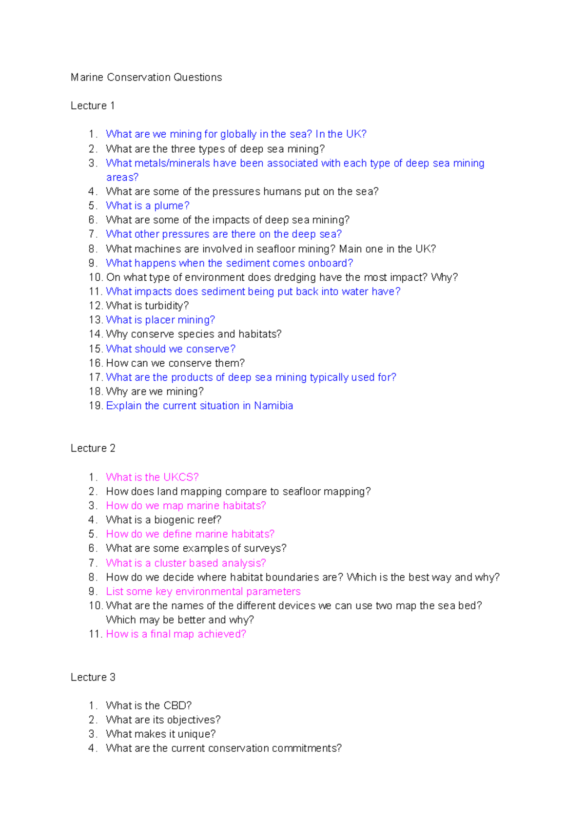 marine questions Marine Conservation Questions Lecture 1 What are we