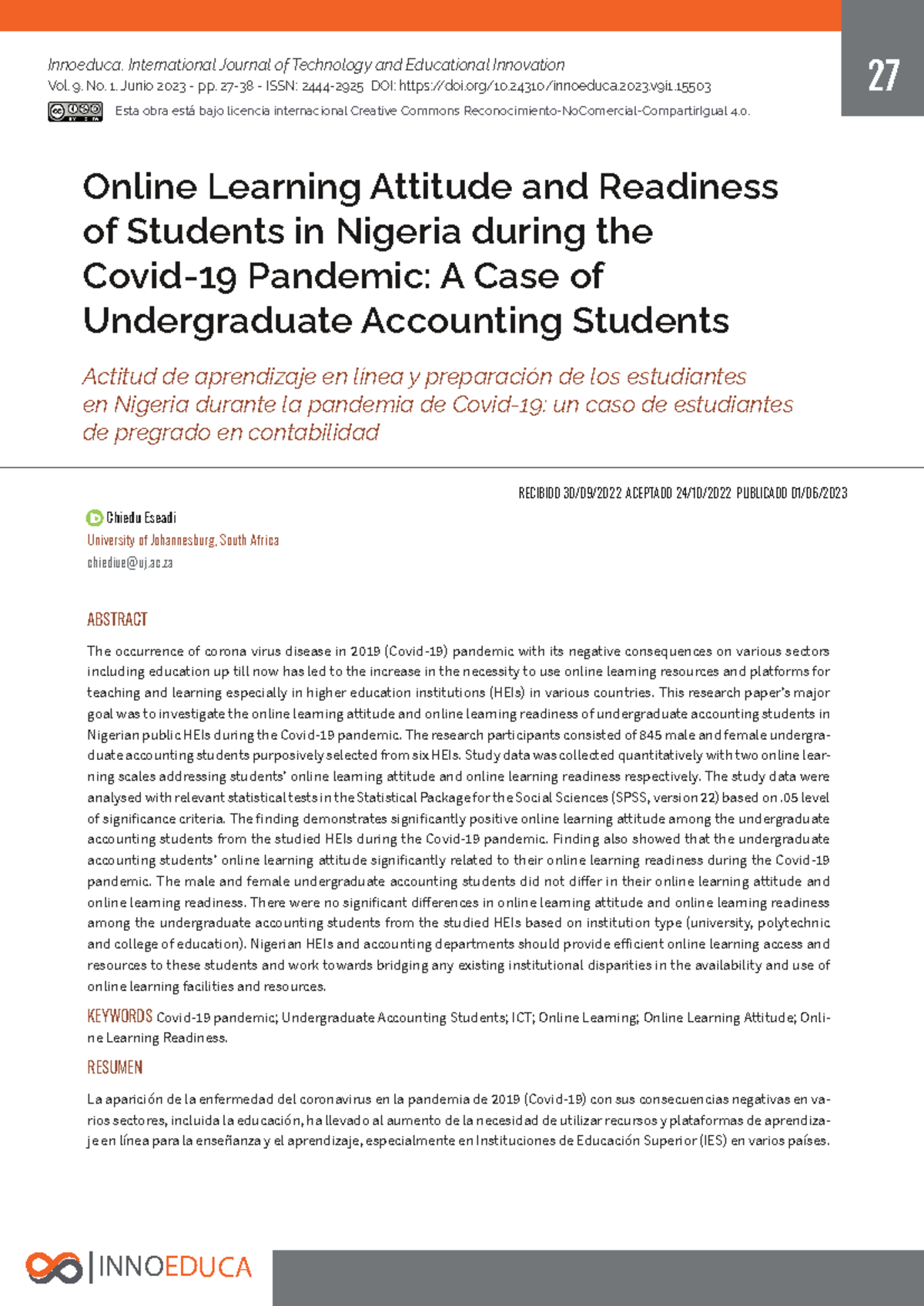 Online Learning Attitude and Readiness of Students - 27 Vol. 9. No. 1 ...