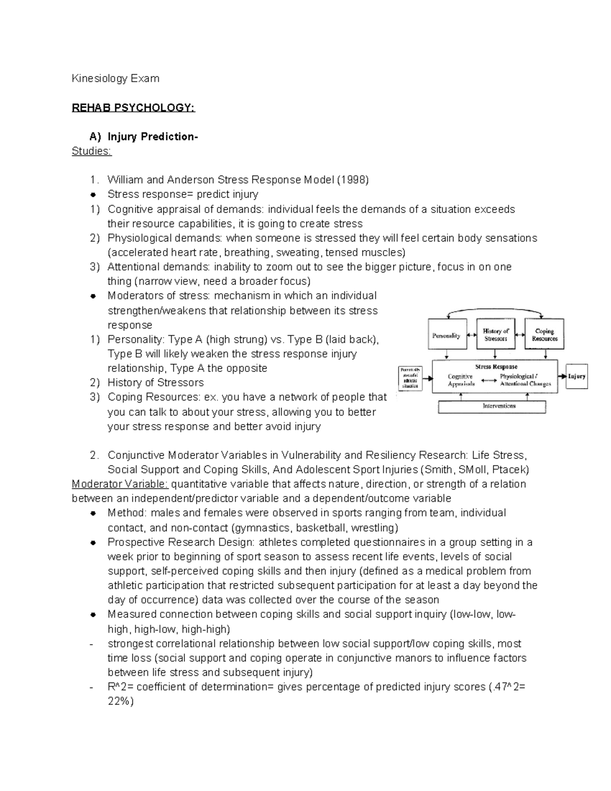 Kinesiology Study Notes - Kinesiology Exam REHAB PSYCHOLOGY: A) Injury ...