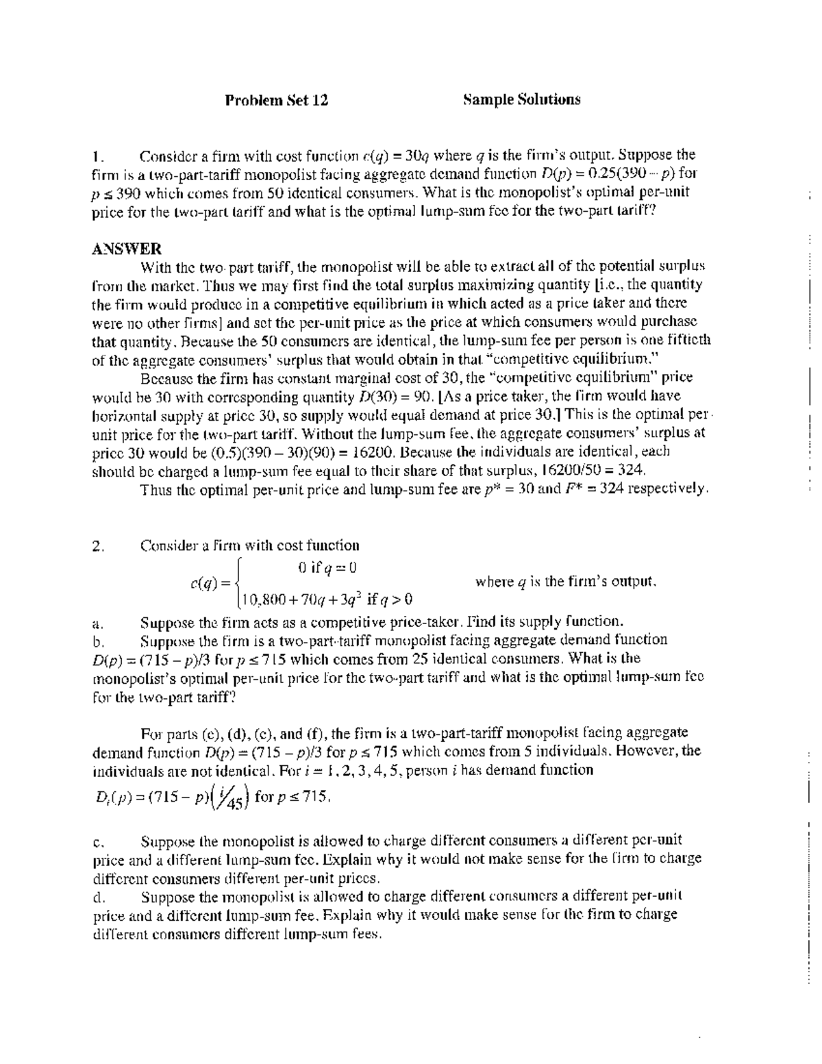 PS 12 solution - assignment 12, assignment 12 - Problem Set 12 Sample ...