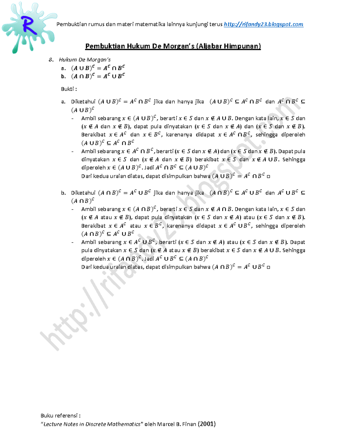 Hukum De Morgan - Pembuktian Rumus Dan Materi Matematika Lainnya ...