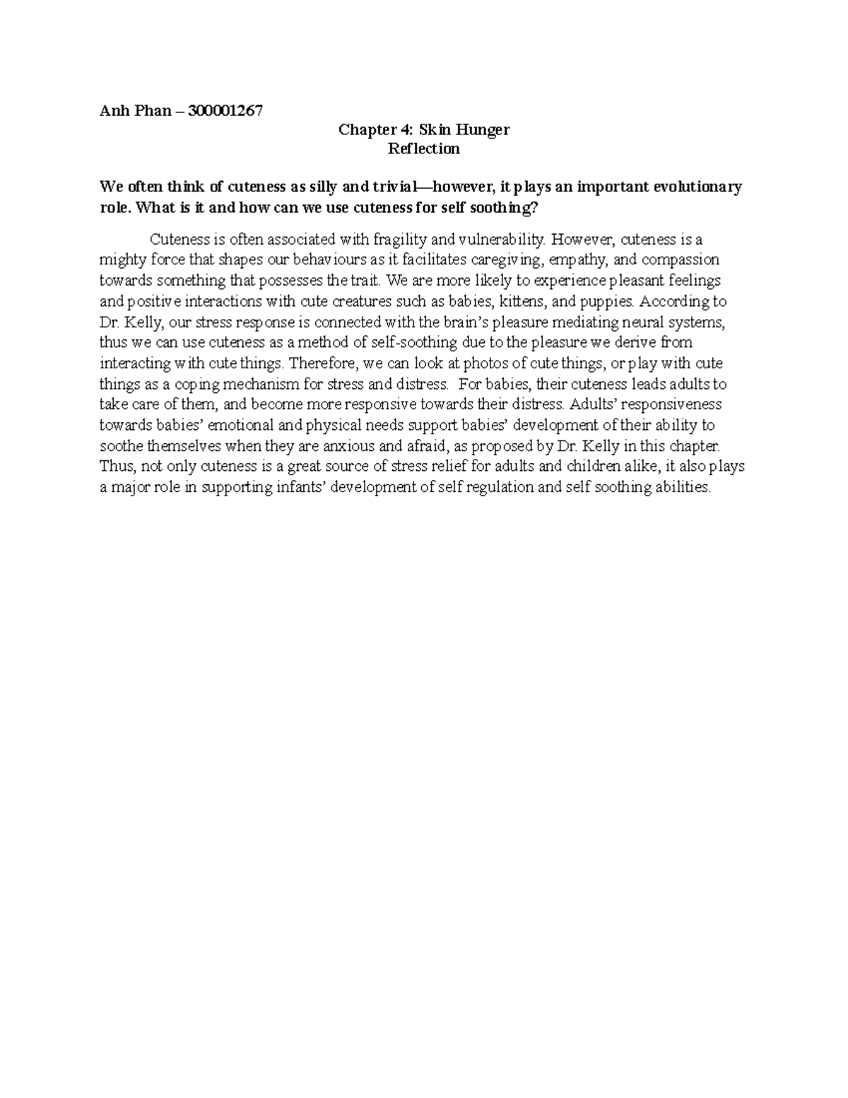 Chapter Reflection - Anh Phan – 300001267 Chapter 4: Skin Hunger ...