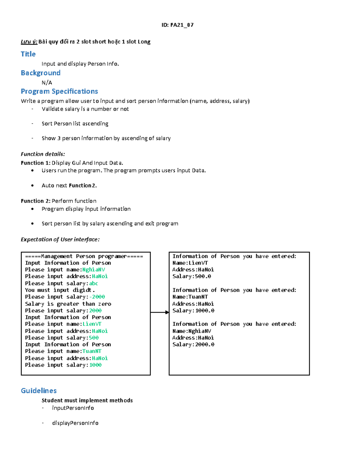 V05 Bài tập LAB V ID FA21_ Lưu ý Bài quy đổi ra 2 slot short hoặc