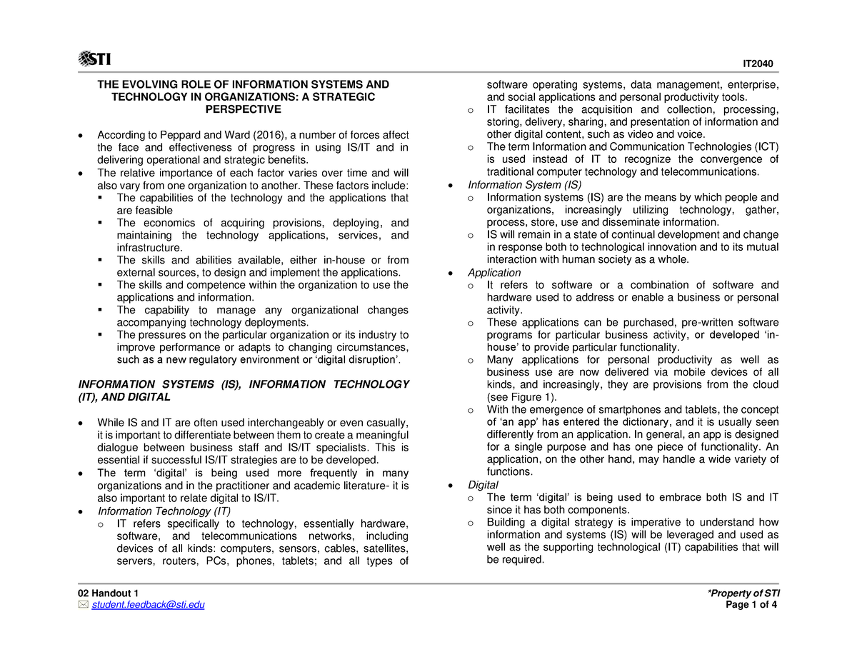 02 Handout 1 - Hwllo - 02 Handout 1 *Property Of STI THE EVOLVING ROLE ...