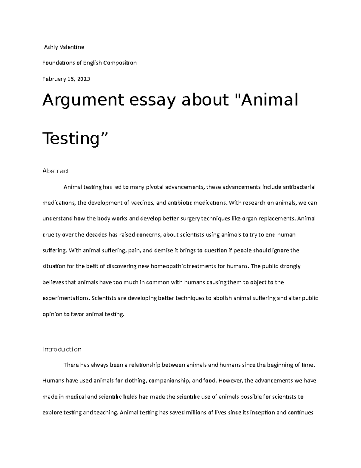 pro animal testing argumentative essay