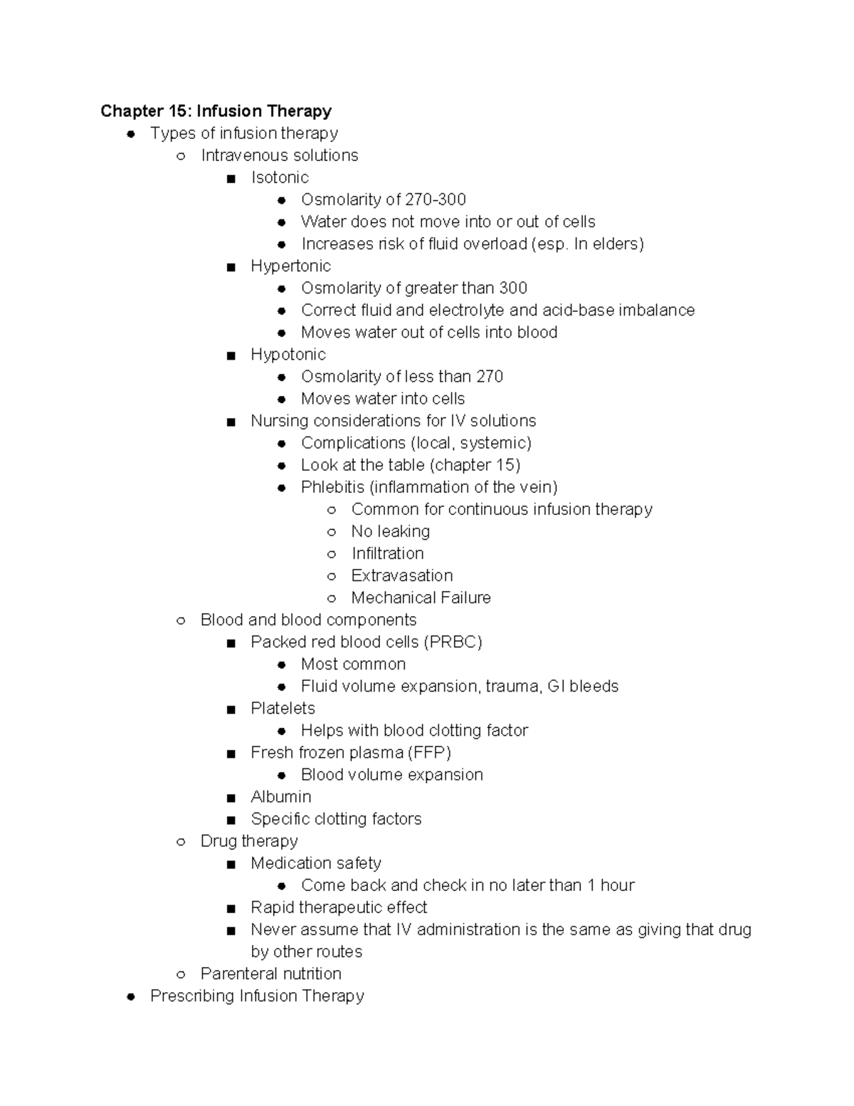 Adult Health Exam 1 - test 1 study guide - Chapter 15: Infusion Therapy ...
