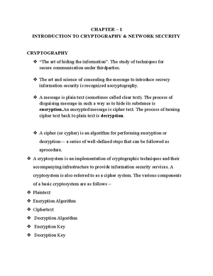 Lecture 1428550736 - Cryptography notes best one - CRYPTOGRAPHY AND ...