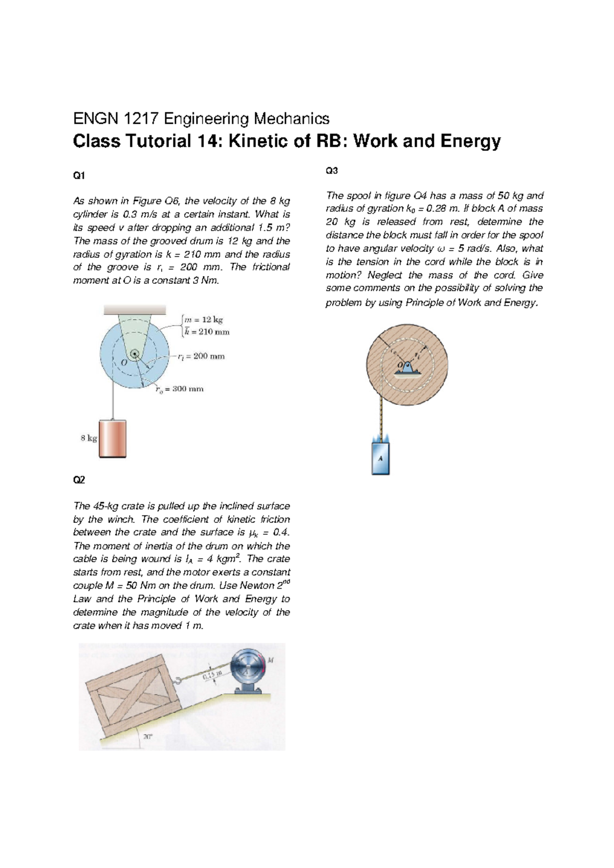 Kinetic of Rigid Body Work and Energy Class Tutorial - ENGN 1217 ...