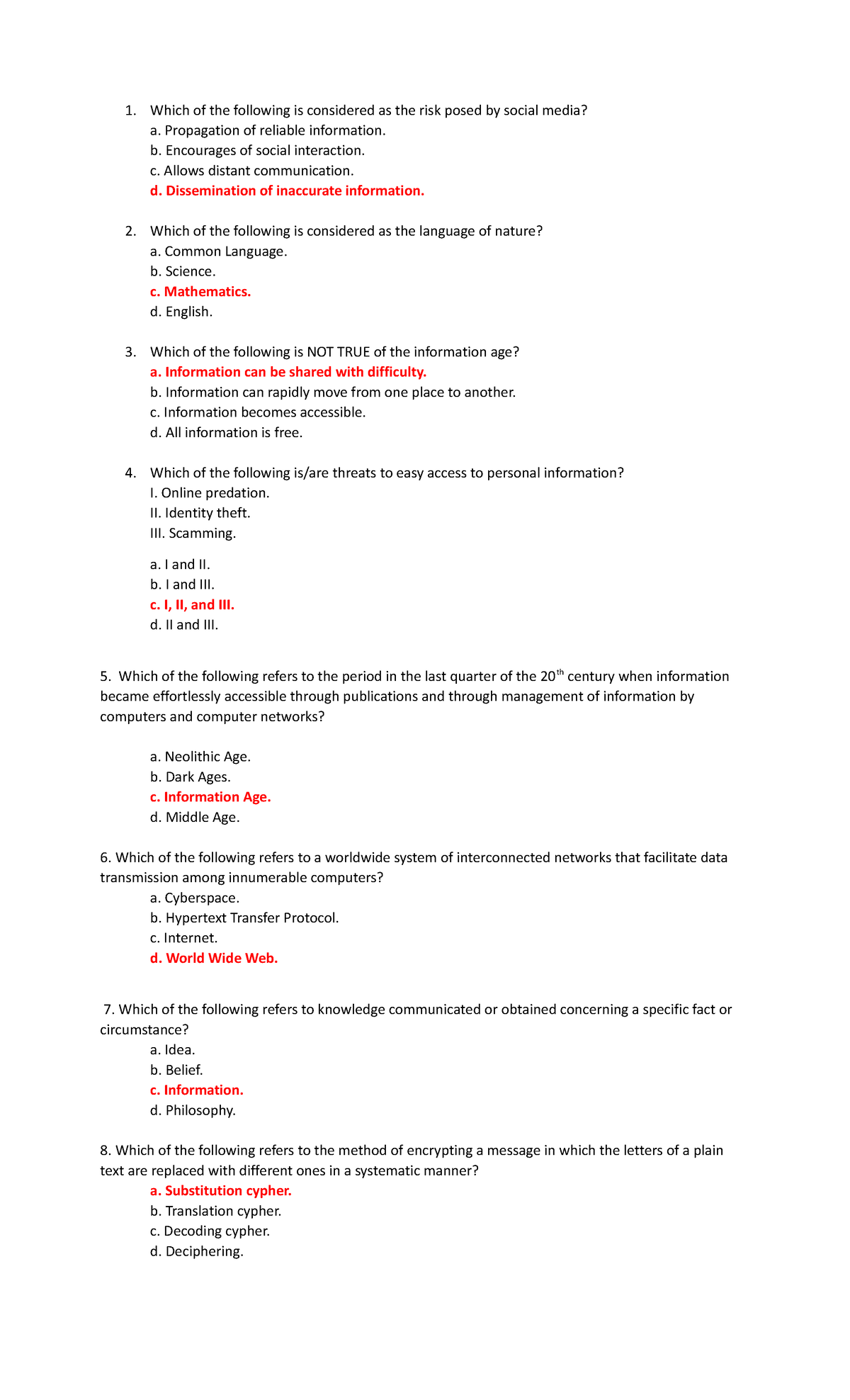 STS 3rd Exam - N/A - Which of the following is considered as the risk ...