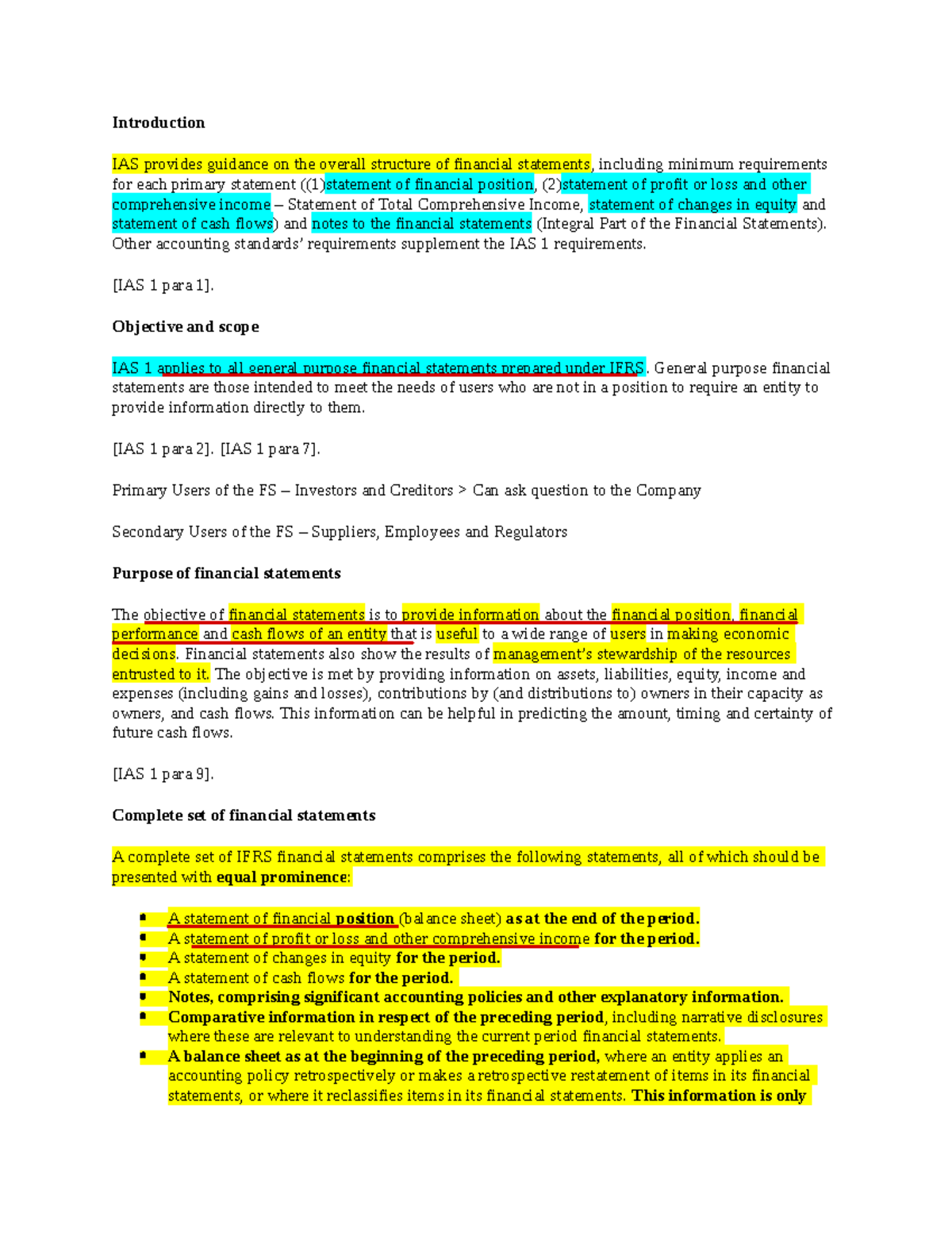 IAS 1 Presentation of Financial Statements Key Notes - Introduction IAS ...