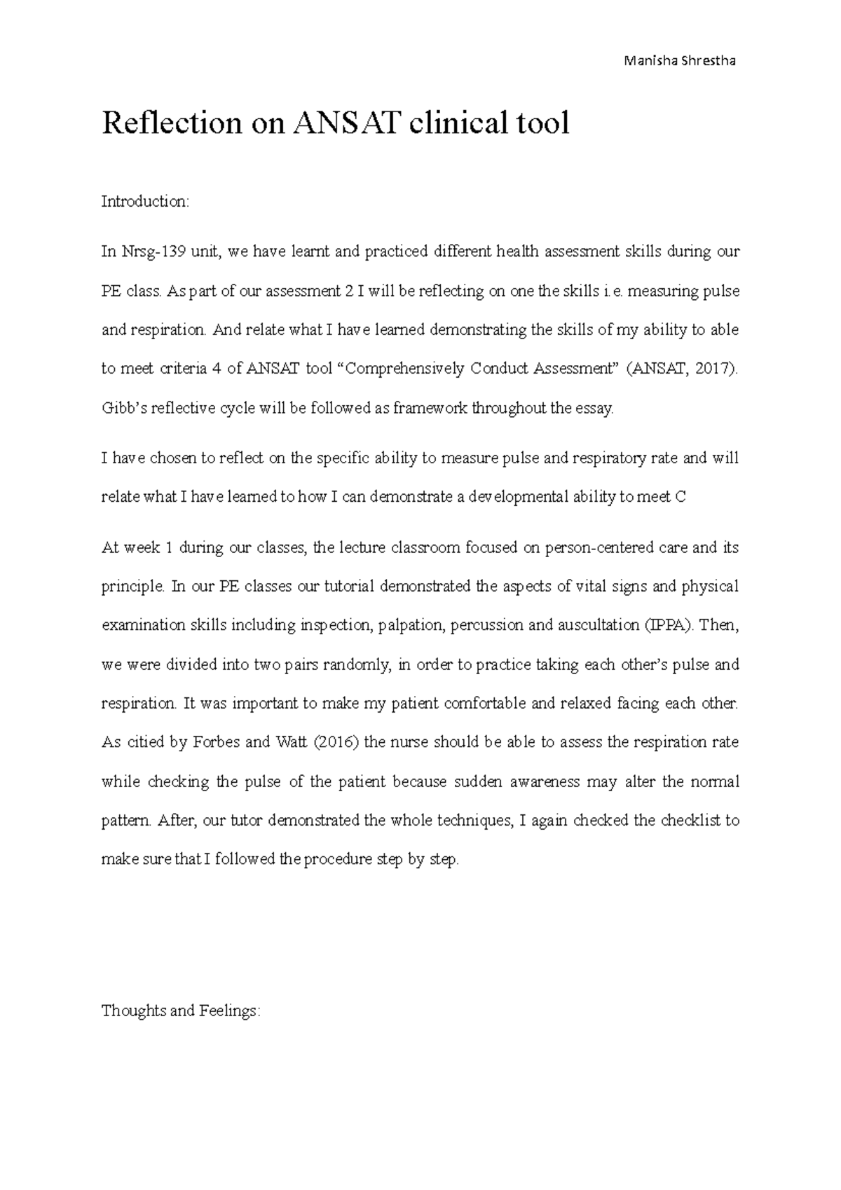 NRSG 139 assessment 2 - Reflection on ANSAT clinical tool Introduction ...
