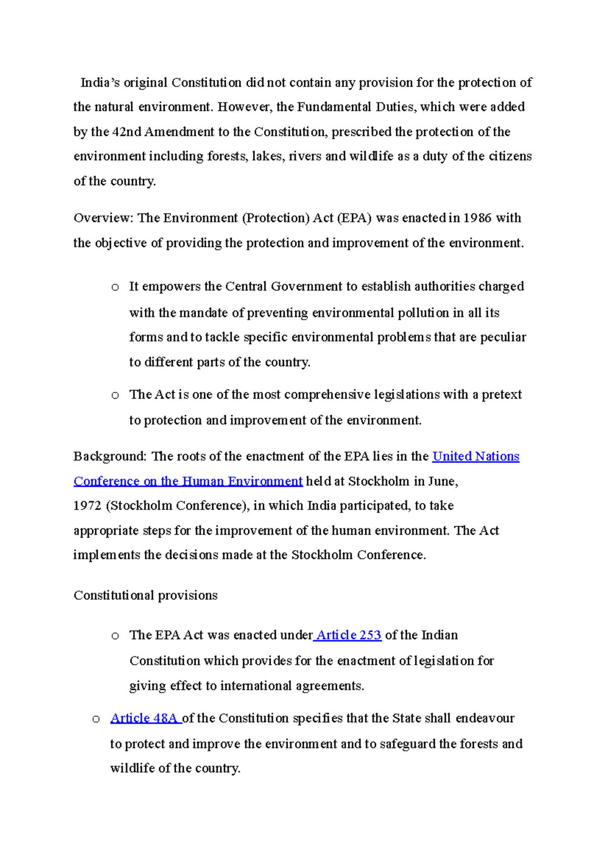 environment protection act India’s original Constitution did not