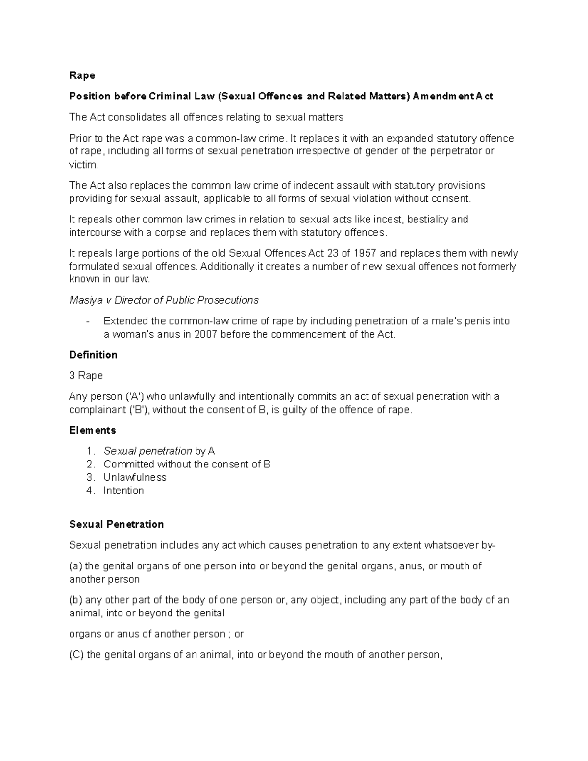 SU3 Notes - Rape Position before Criminal Law (Sexual Offences and ...