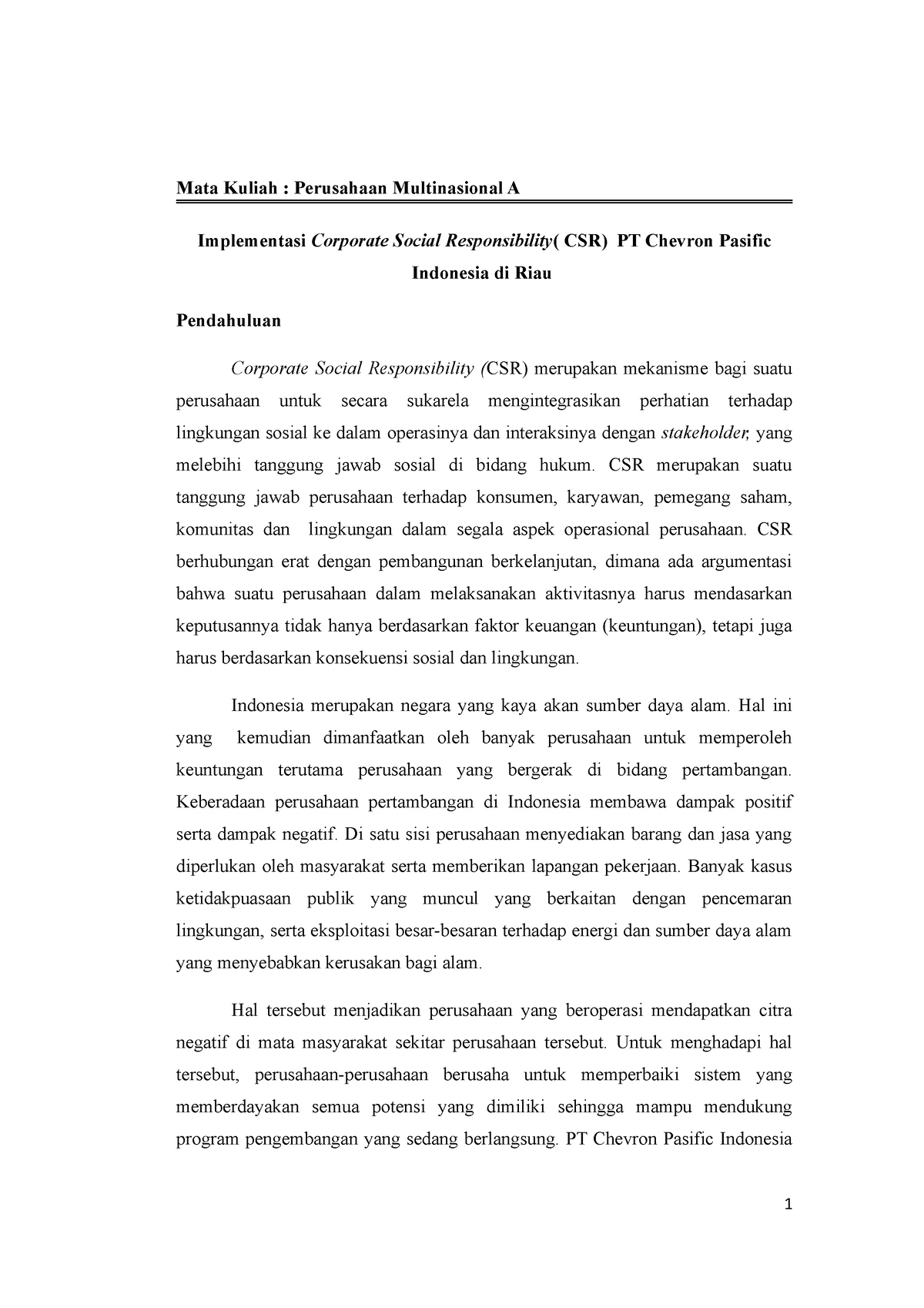 Implementasi Corporate Social Responsibility - CSR Merupakan Suatu ...