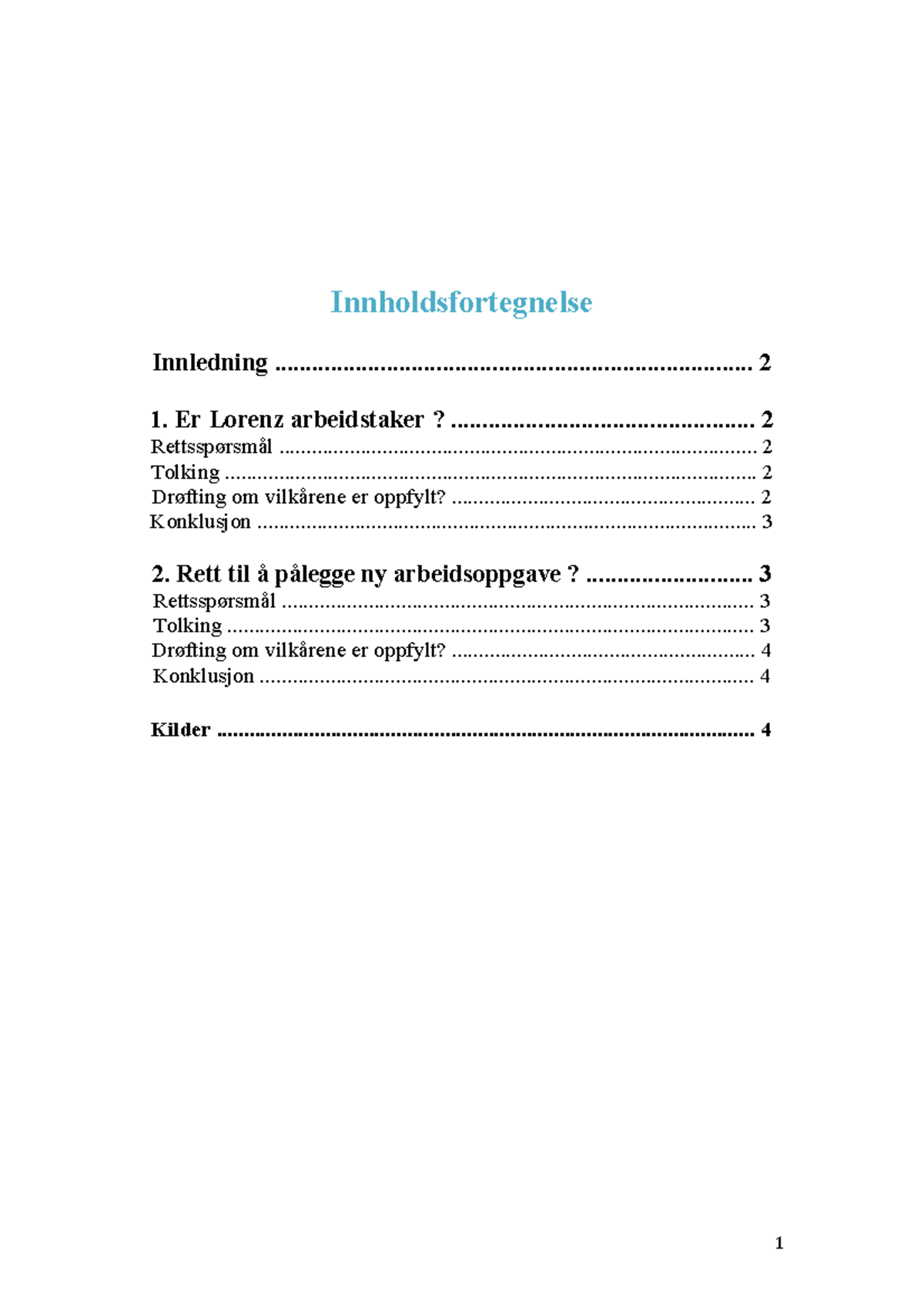 Individuell Arbeidsrett - Innsending 1 - Innholdsfortegnelse Innledning ...