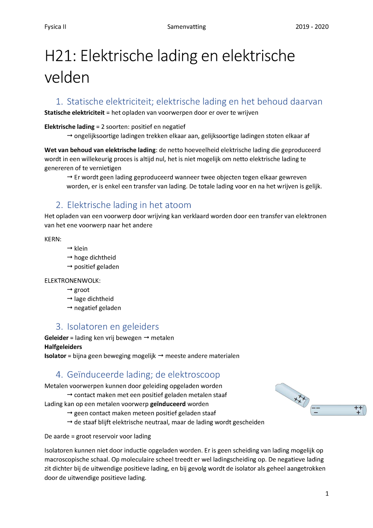 Fysica II Samenvatting Elektriciteit H Elektrische Lading En Elektrische Velden