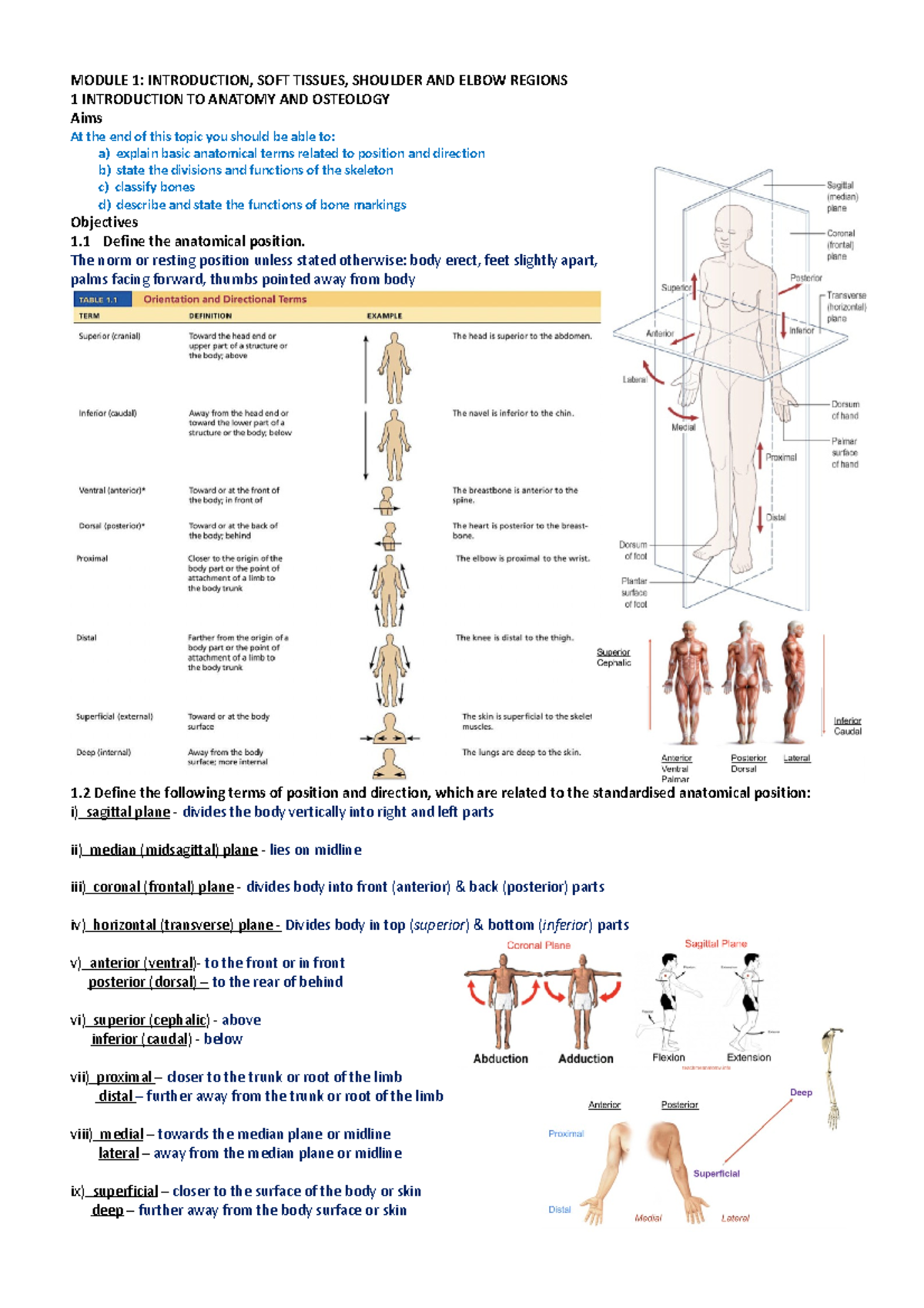 BIOS1168 fma module 1 - MODULE 1: INTRODUCTION, SOFT TISSUES, SHOULDER ...