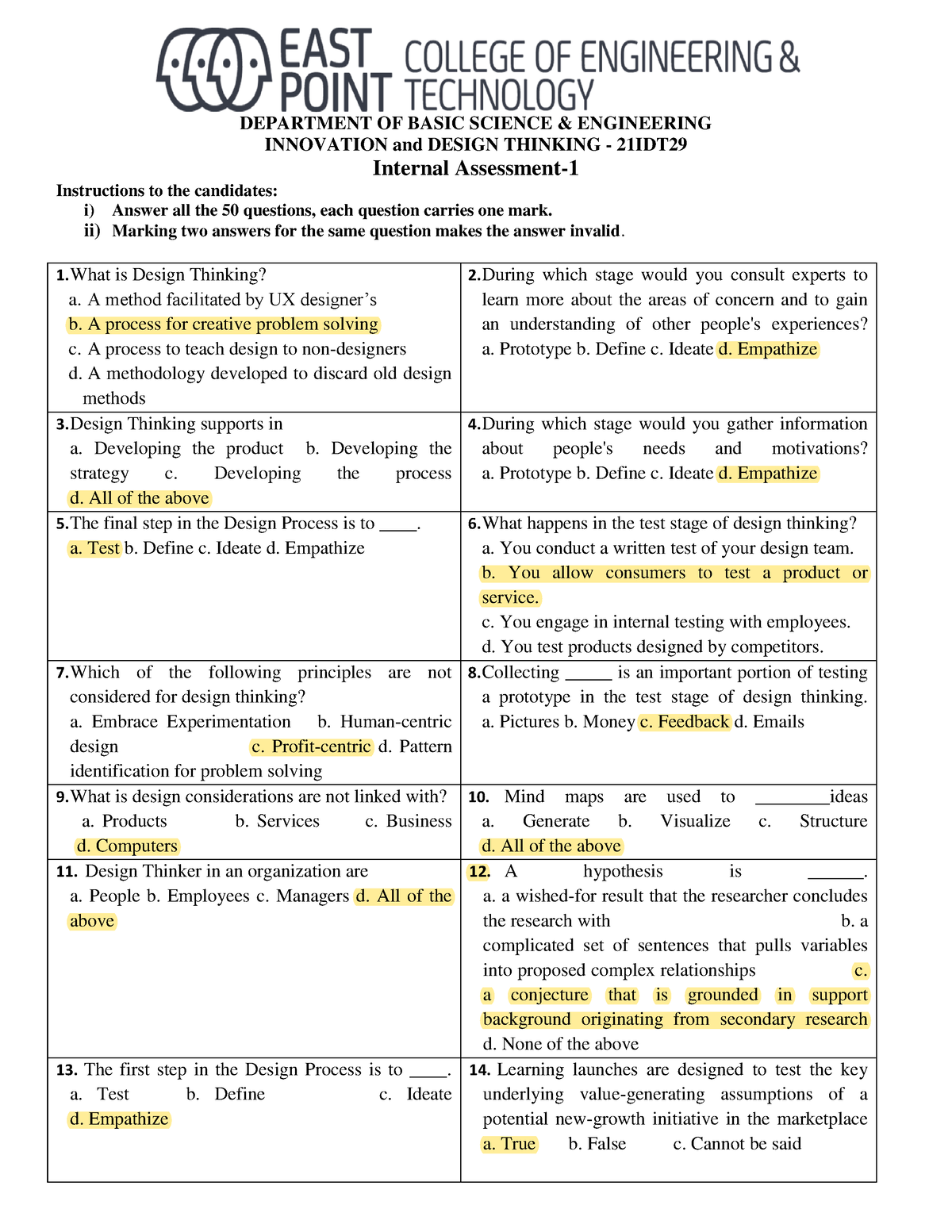 IDT IA1 - Question Bank - DEPARTMENT OF BASIC SCIENCE & ENGINEERING ...