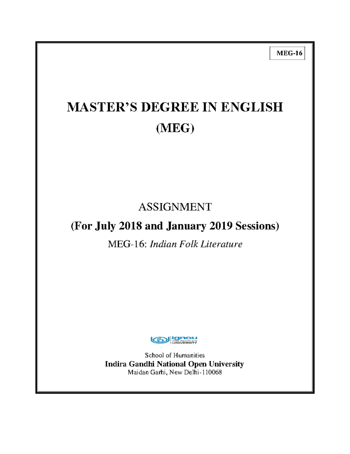 Assignment MEG-16,2018-19 - MEG- MASTER’S DEGREE IN ENGLISH (MEG ...