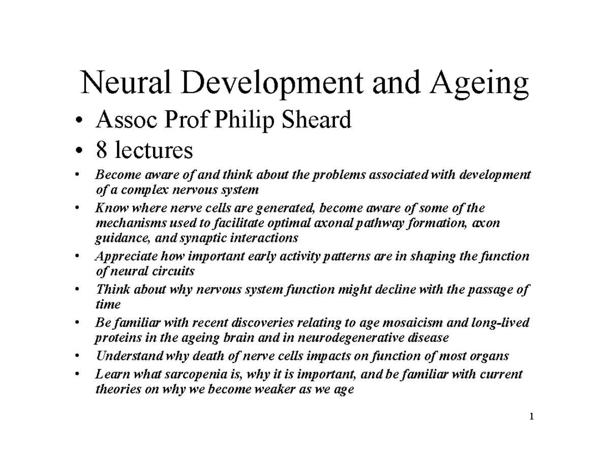 PHSL342 2024 Lecture 02 Development and Aging - Neural Development and ...