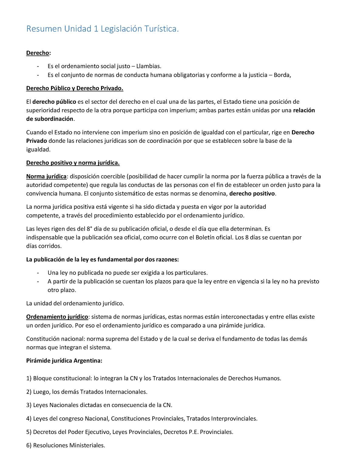 Resumen Uni 1 Legislación Turística Sm - Derecho: Es El Ordenamiento ...