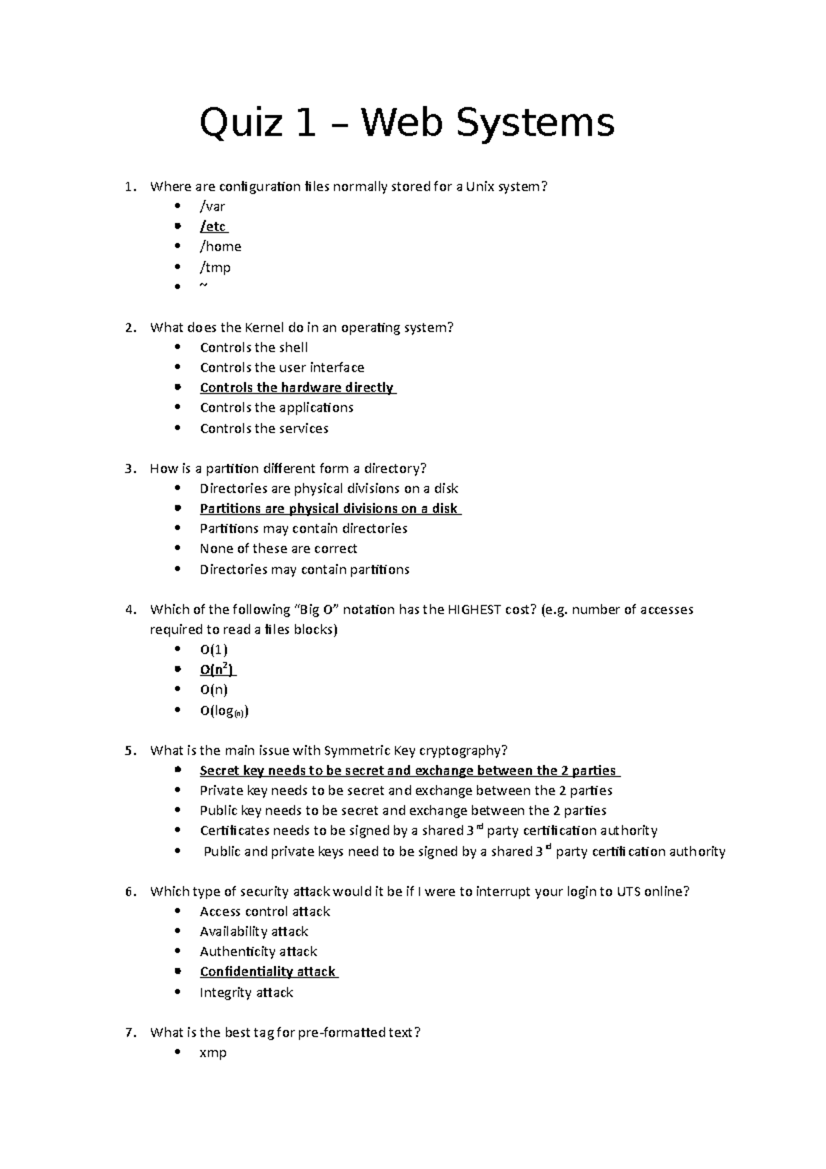 Quiz 1 - Web Systems - Quiz 1 – Web Systems Where are configuration ...