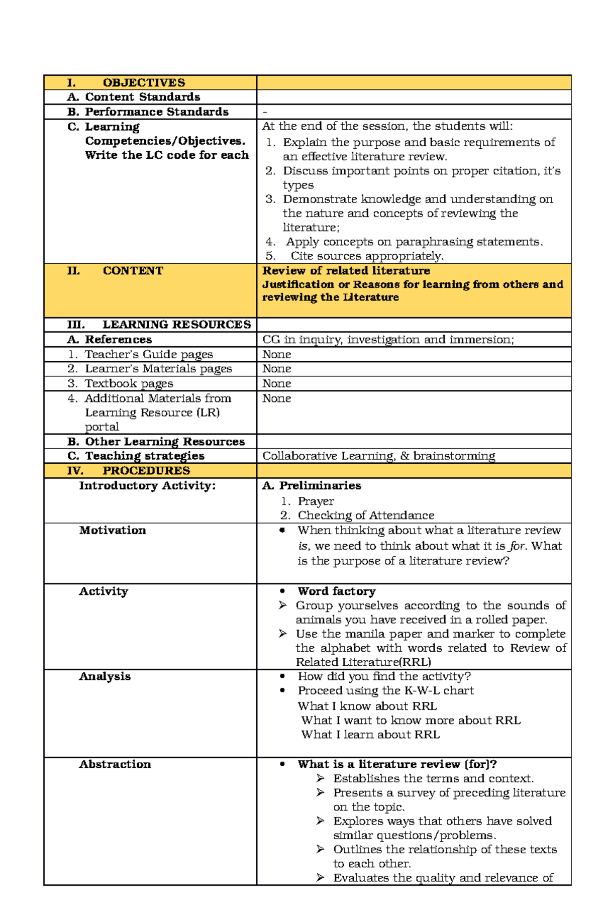 Objectives - LESSON PLAN - I. OBJECTIVES A. Content Standards B ...