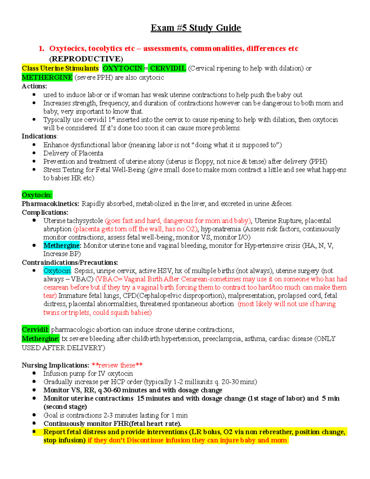 Exam 5 Study Guide 5 5 Exam 5 Notes Exam 5 Study Guide 1 Oxytocics Tocolytics Etc Exam 5 Study Guide 5 5 Exam 5 Notes Exam 5 Study Guide 1 Oxytocics Tocolytics Etc