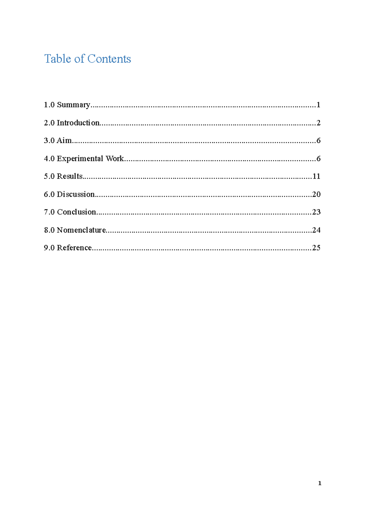 CHE2163 Compiled Report - Table of Contents 1 - Studocu