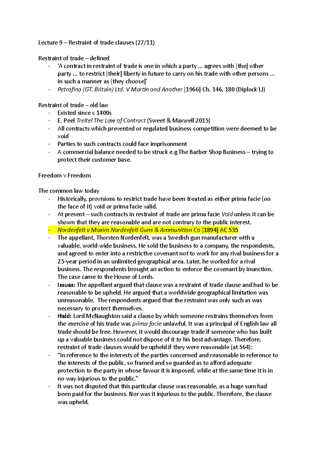 Lecture 9 restraint clauses UWE Studocu