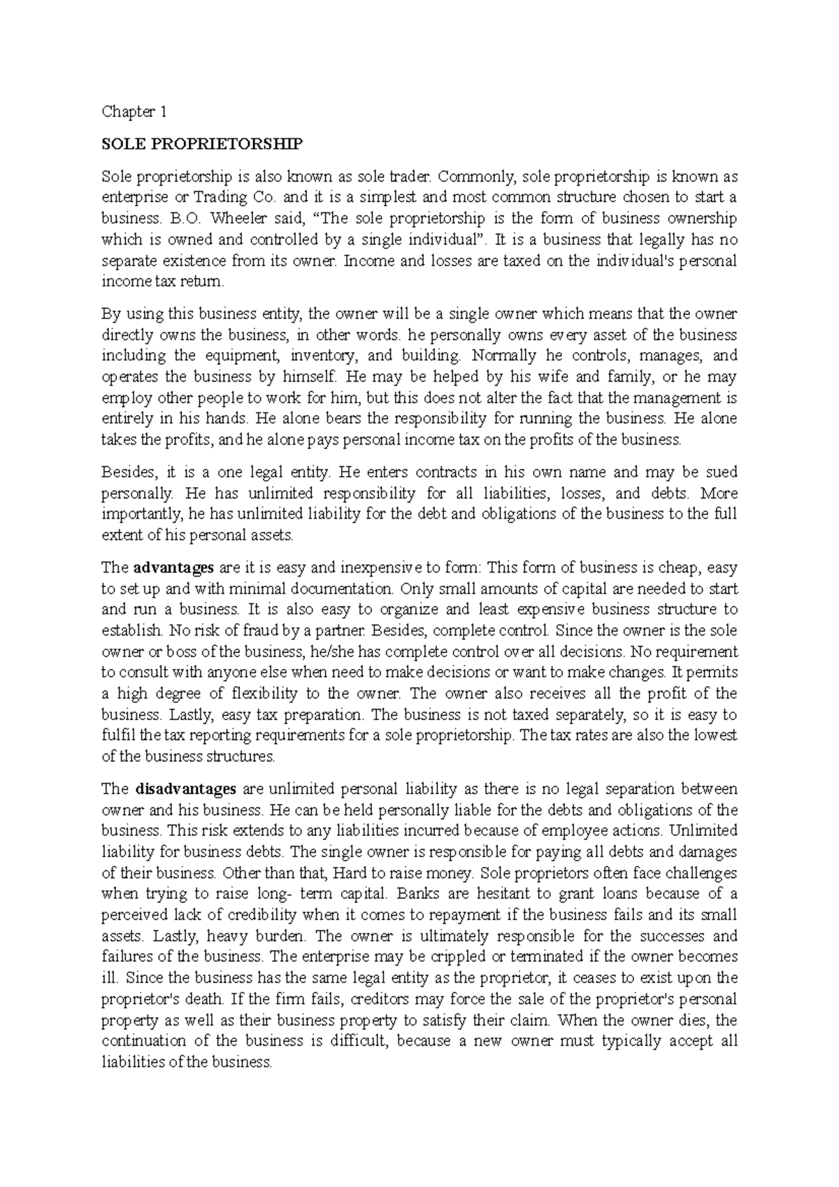 Chapter 1 - Lecture notes 1 - Chapter 1 SOLE PROPRIETORSHIP Sole ...