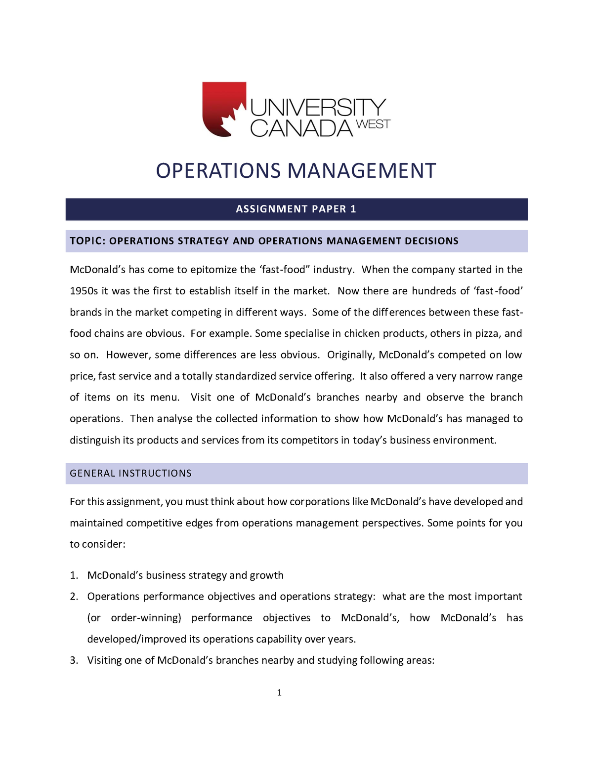 operation management assignment 1