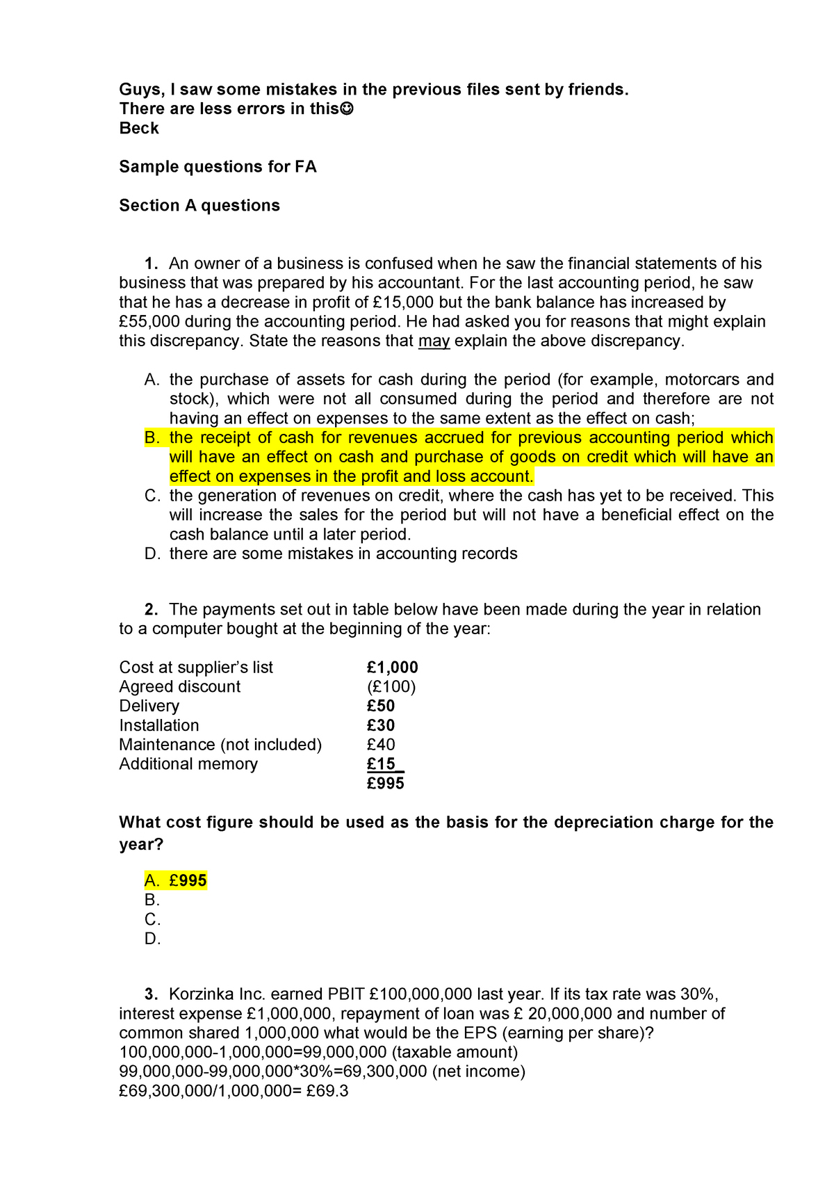 Sample/practice Exam May 2018, Questions And Answers - Guys, I Saw Some ...