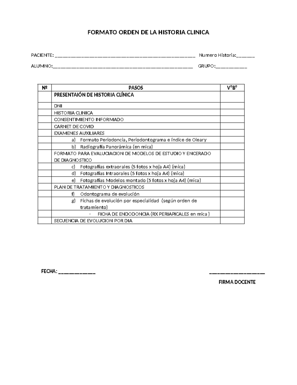 Formato Orden DE LA Historia Clinica USMP AQP Editado - FORMATO ORDEN