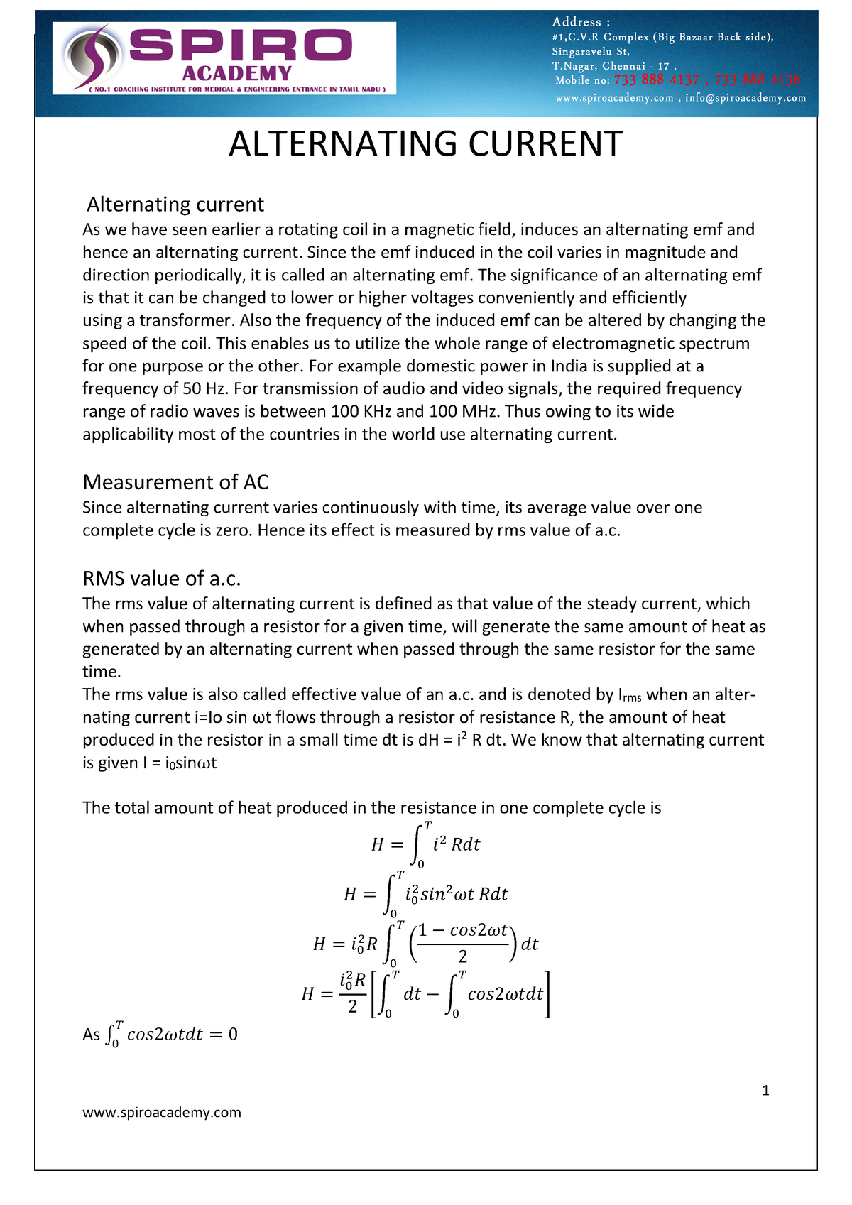 Alternaing-Current - Teacher Name Ramya - 1 LESSON 7 ALTERNATING ...