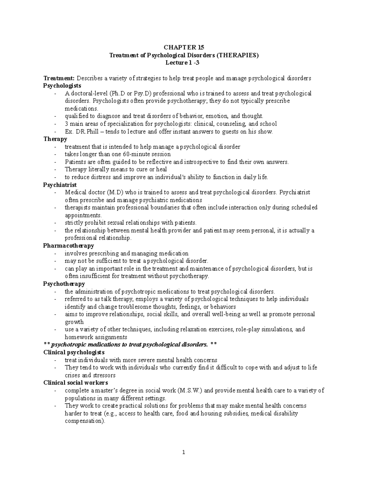 Chapter 15 LEC 1 - Class Lecture Notes - CHAPTER 15 Treatment of ...