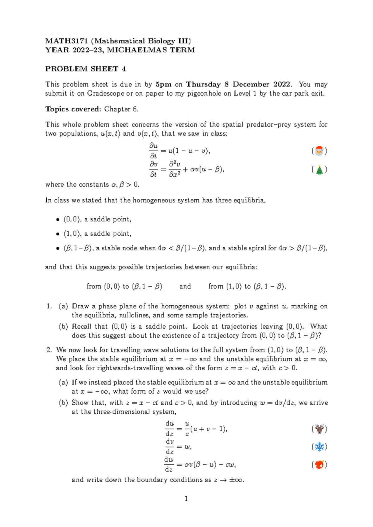 Ps4 - Problem sheet Maths Bio - MATH3171 (Mathematical Biology III ...