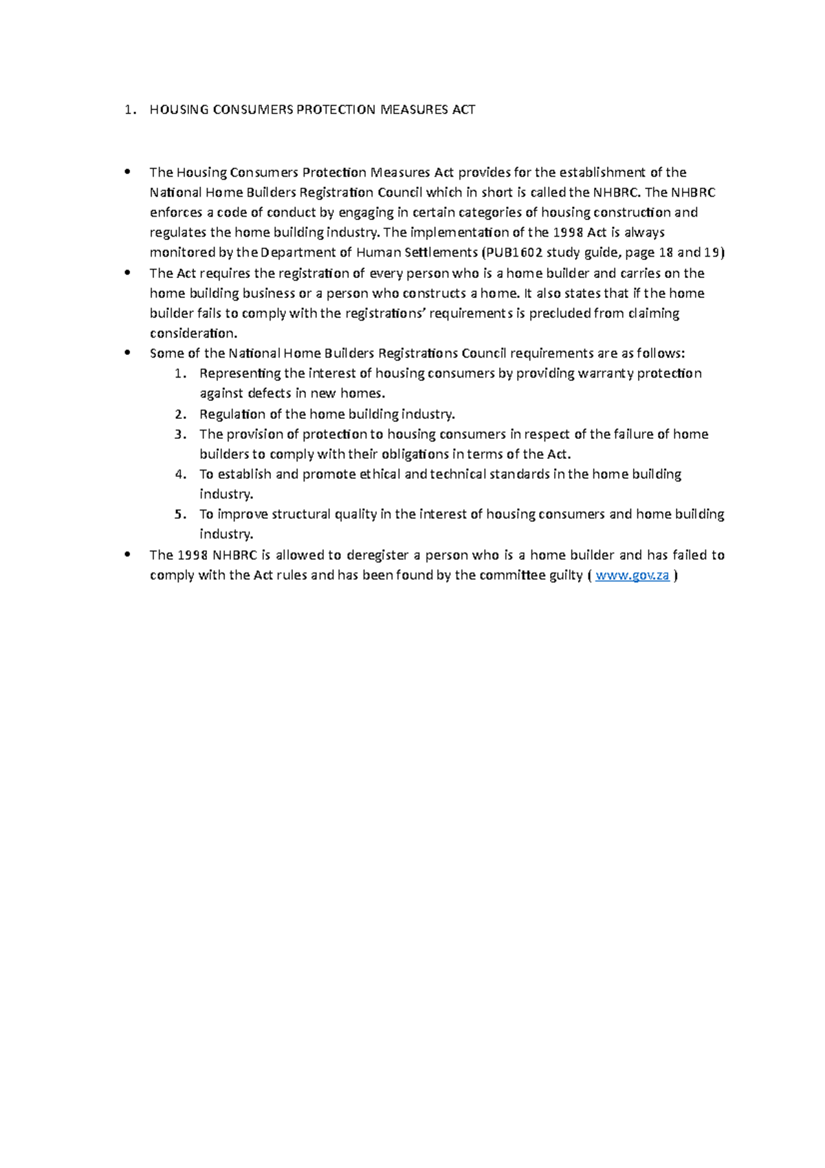Housing Consumers Protection Measures ACT - 1. HOUSING CONSUMERS ...