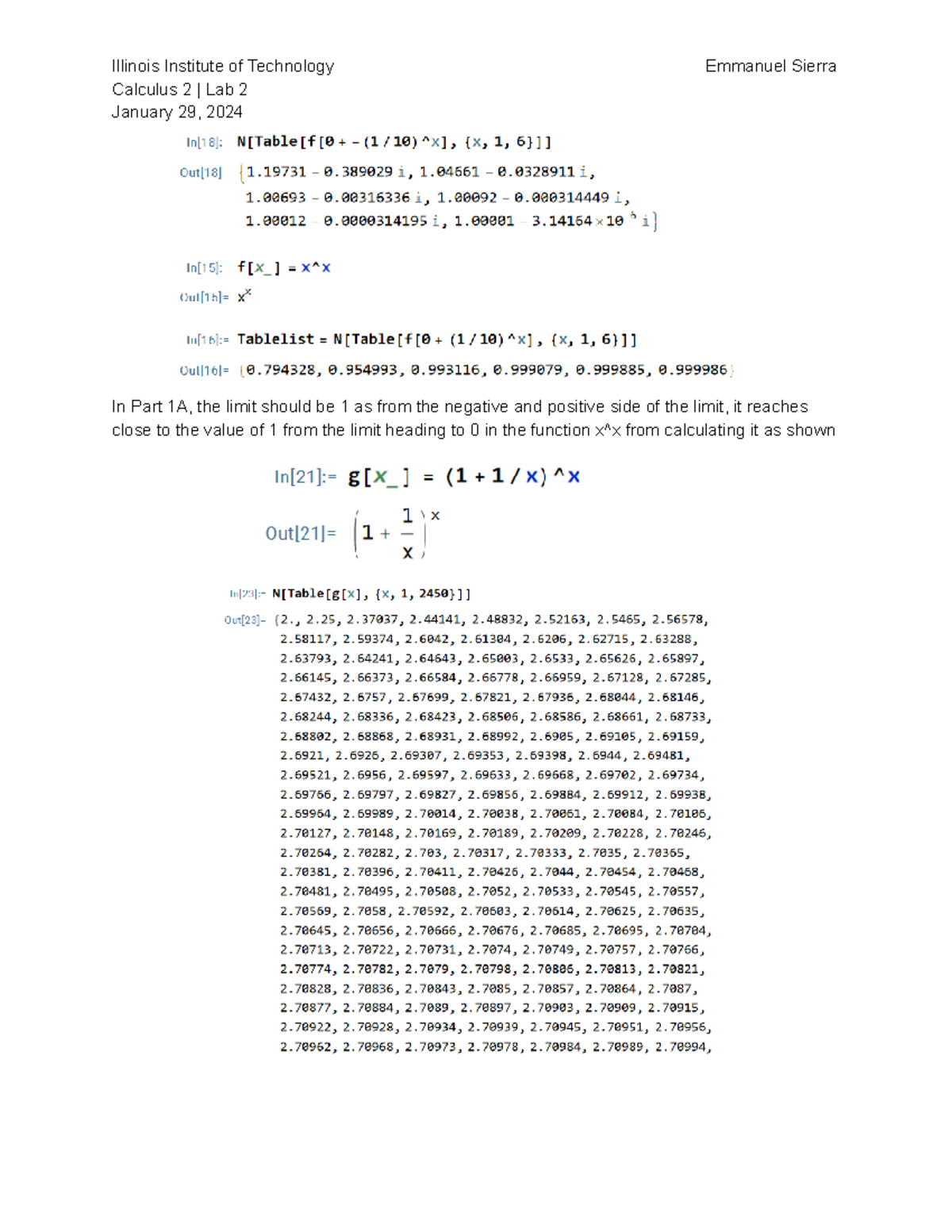 Lab 2 - lab 2 - Calculus 2 | Lab 2 January 29, 2024 In Part 1A, the ...