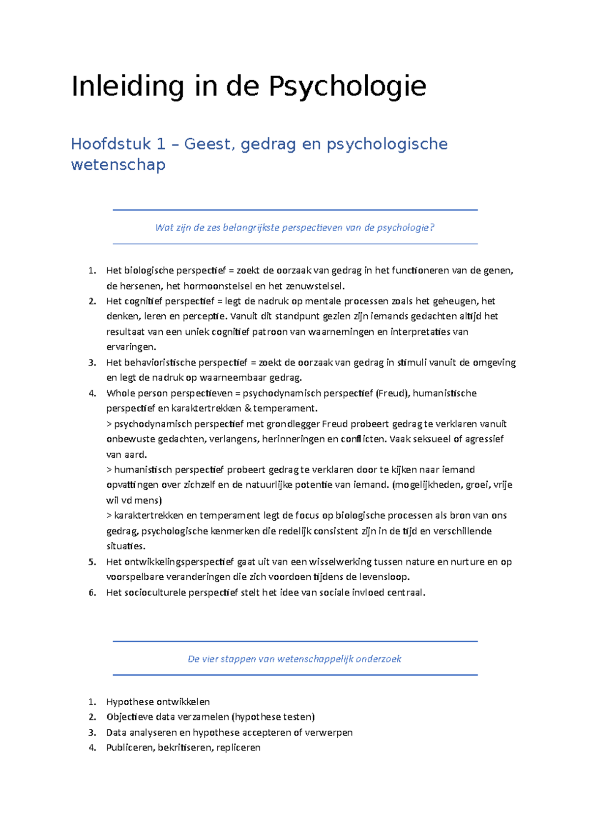 Samenvatting - Inleiding In De Psychologie - Inleiding In De ...