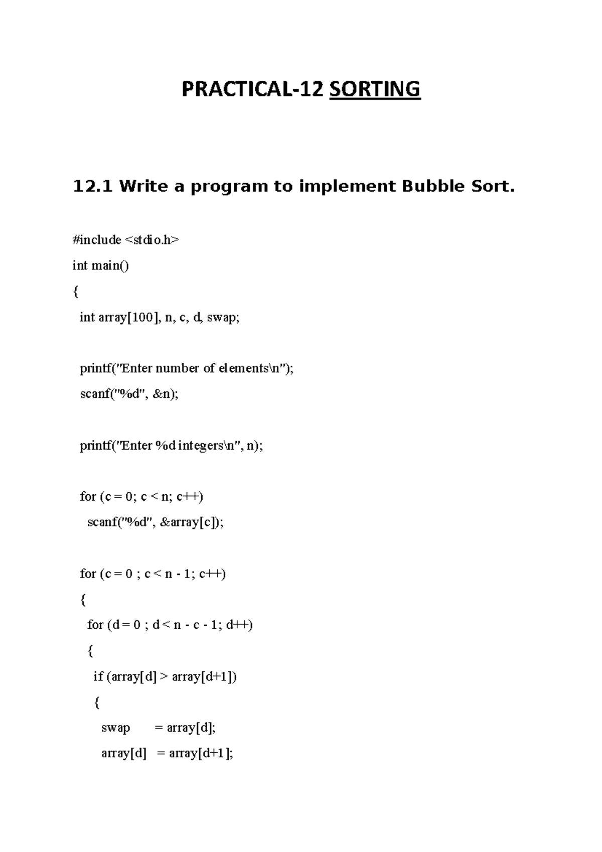 Practical-12 for iT very beneficial for3rdyear - PRACTICAL-12 SORTING ...