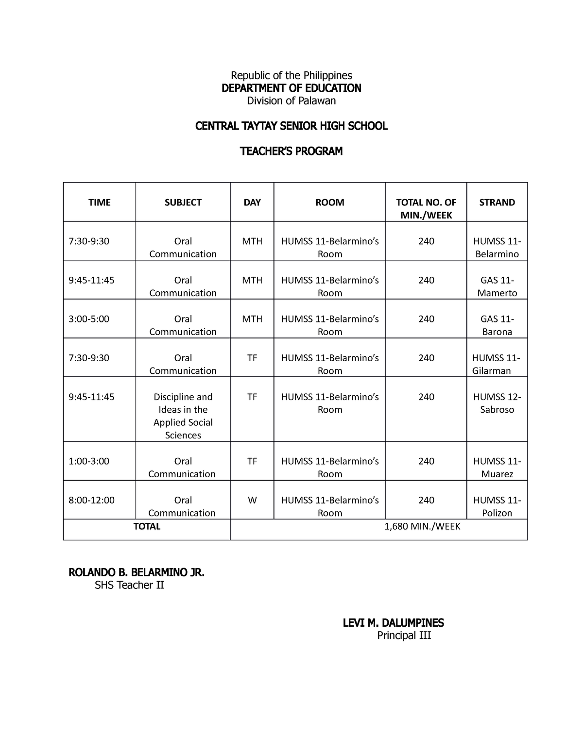 Class Prog - script - Republic of the Philippines DEPARTMENT OF ...