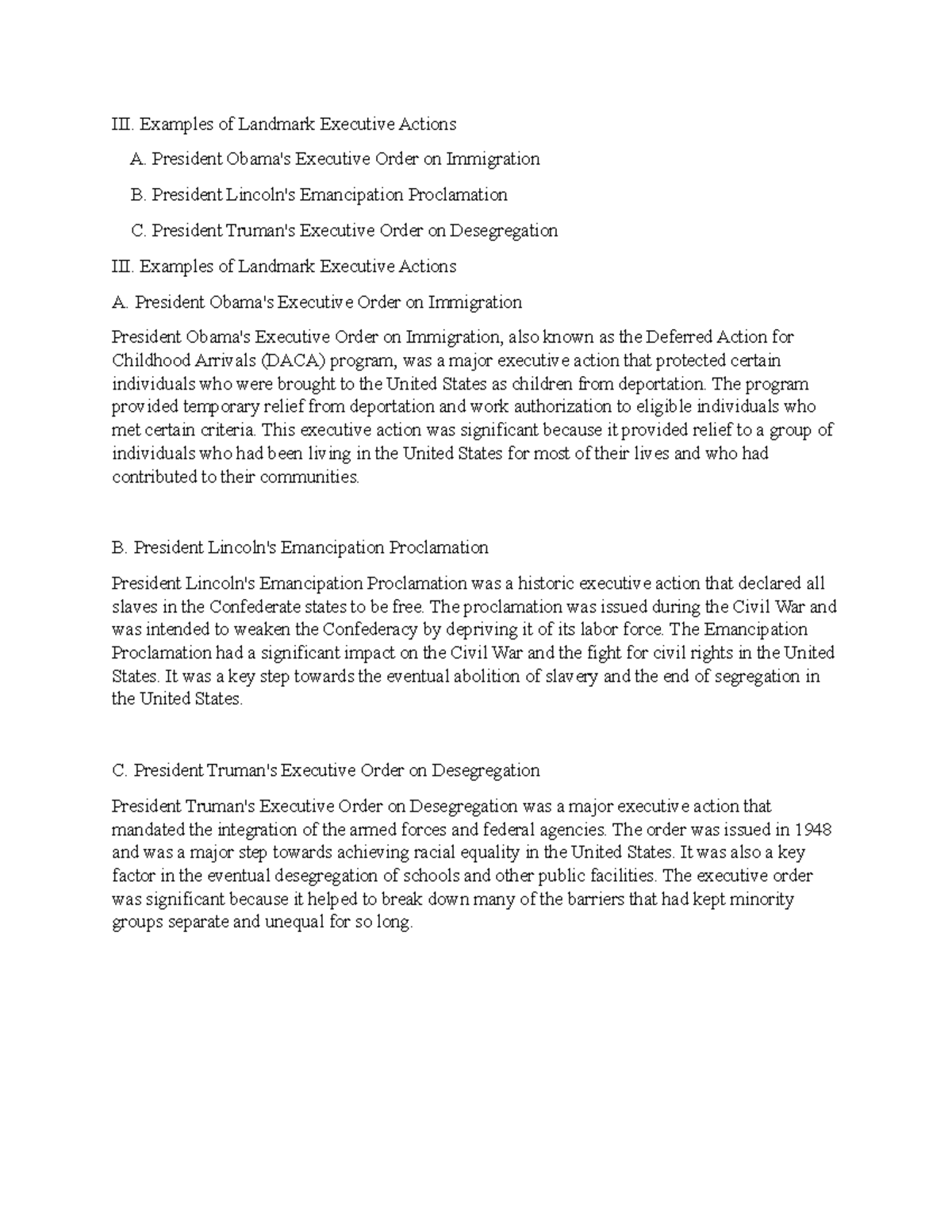Landmark Executive Actions 3 III. Examples of Landmark Executive Actions A. President Obama's