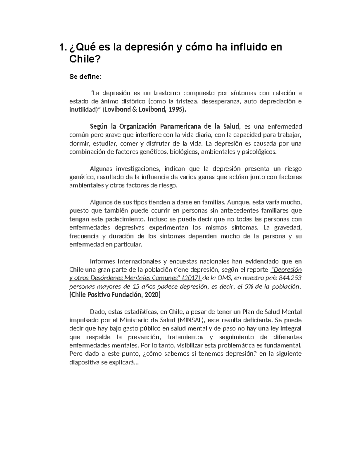 Qué es la depresión y cómo ha influido en Chile - 1. ¿Qué es la ...